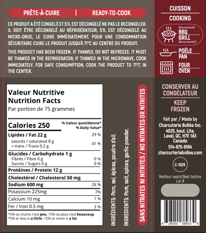 Saucisse Douce: 100% Porc et Légèrement Fumé