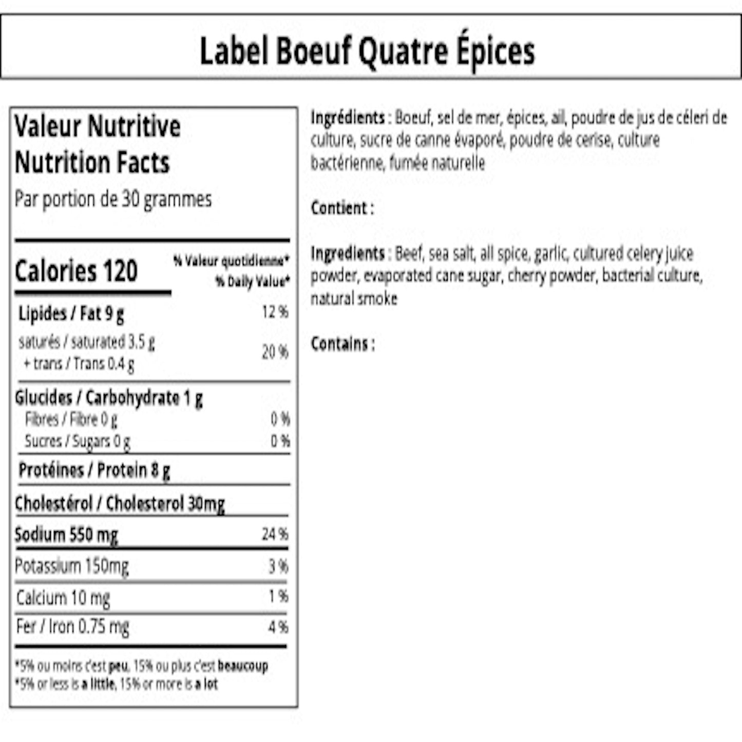 Saucisson sec de Boeuf: Quatre Épices