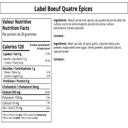 Saucisson sec de Boeuf: Quatre Épices