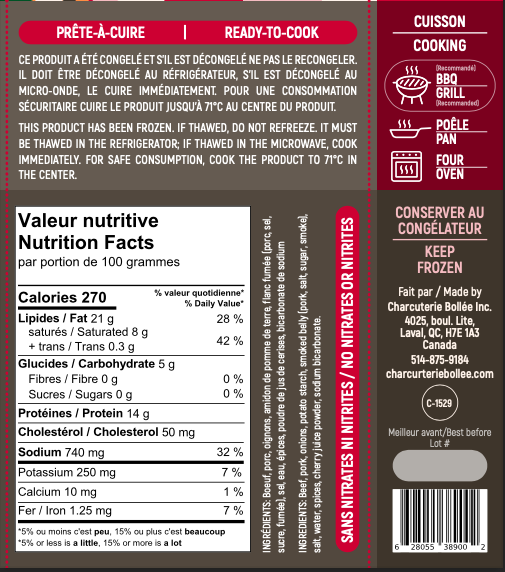 Chevap’s Enrober de Bacon: 70% Boeuf et 30% Porc